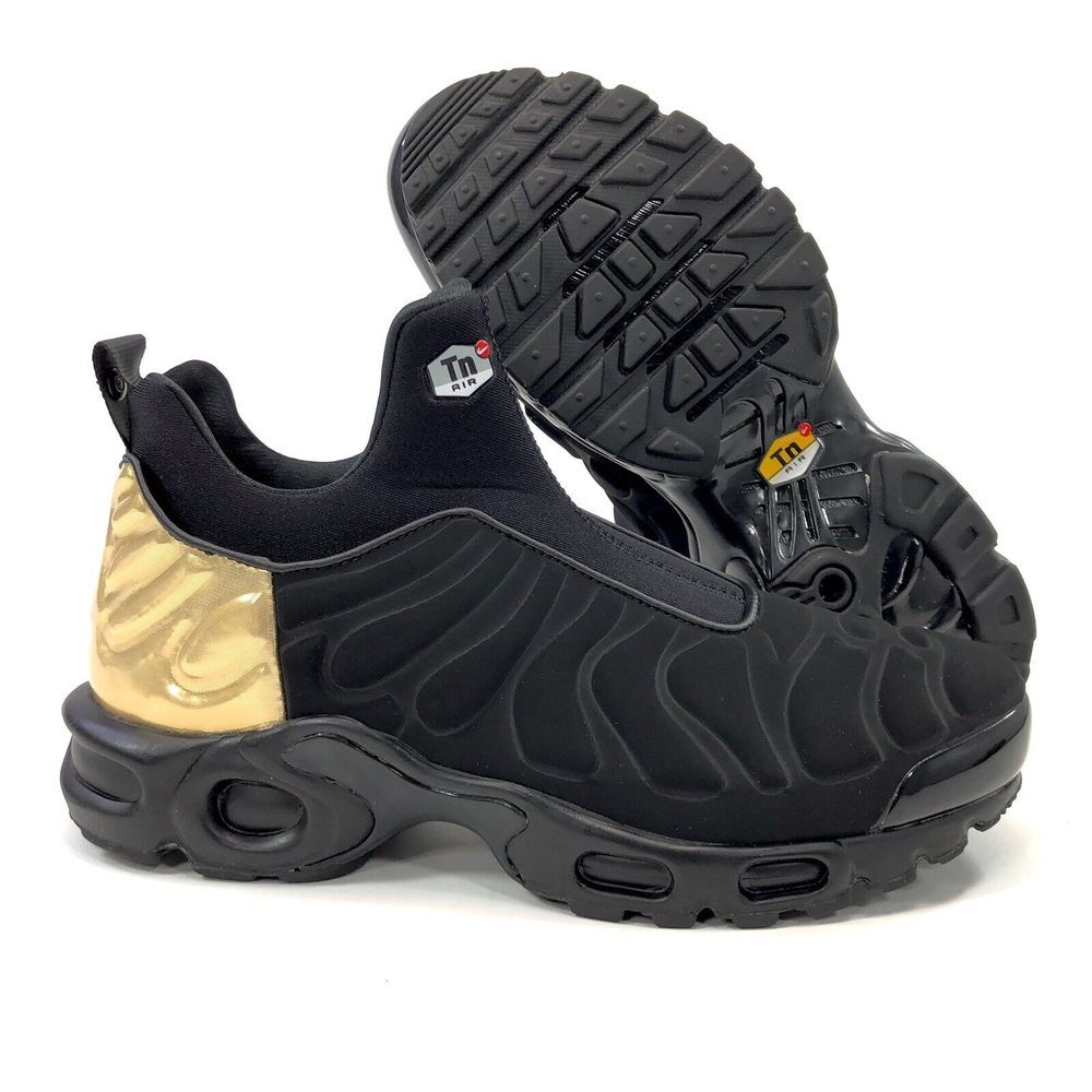 NEW Women's Size 6 Nike Air Max‎ Plus TN Shoes Laceless Black Gold 940382-001